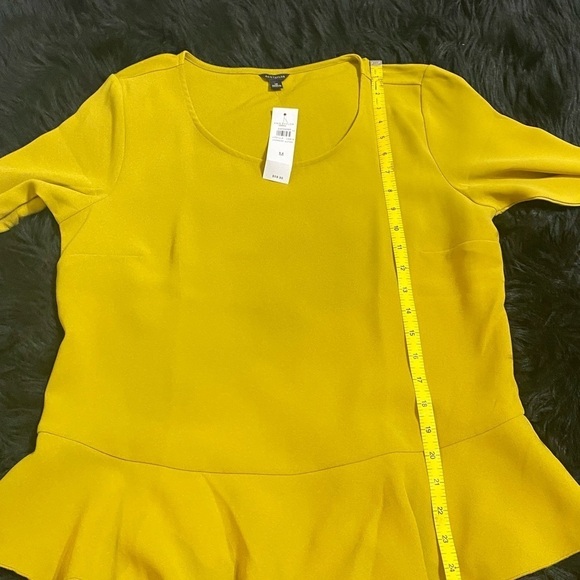 Ann Taylor Ladies Blouse Mustard 3/4” Length Pull Over Peplum Ruffle Size‎ M NWT - Picture 9 of 14
